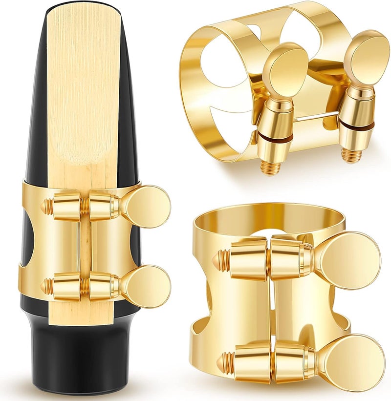 Fiada 4 Pcs Alto Sax Ligature Alto Saxophone Ligature Gold Alto Saxophone Mouthpiece Ligature with Adjustable Screws Saxophone Ligature Fastener for Sax Mouthpiece Instrument - Image 1